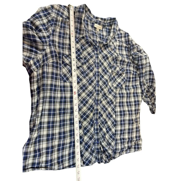 Fashion Bug 4X Blue Plaid Button Up Flannel Top Roll Tab Sleeve Western Country - Picture 5 of 12